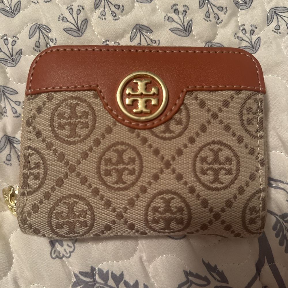 Tory Burch Tan and Brown Logo Wallet
